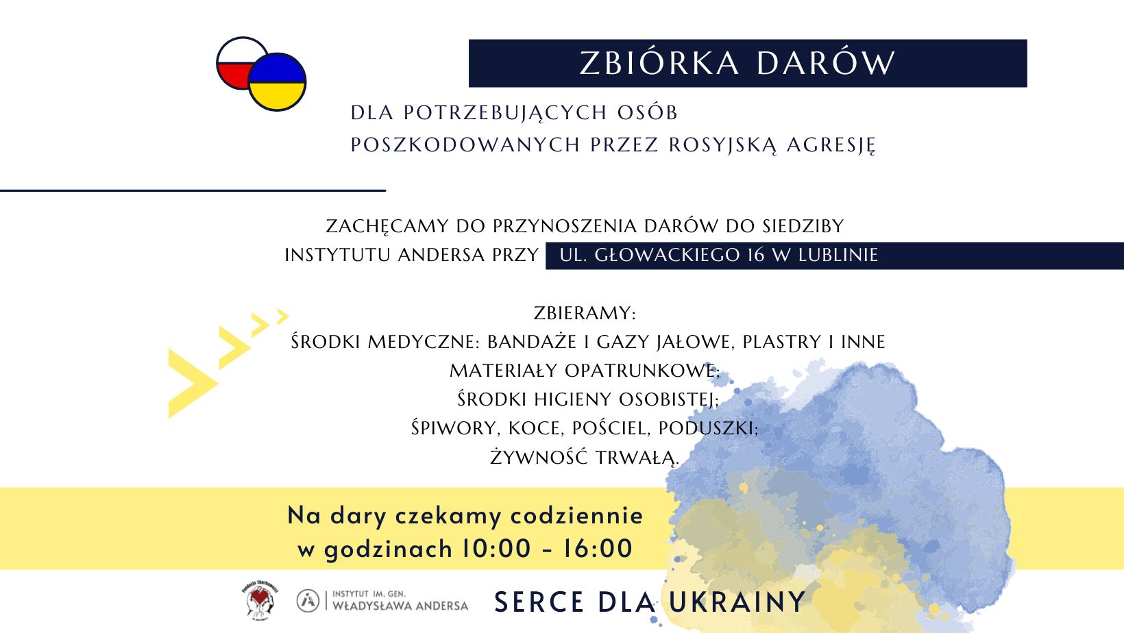 Zbiórka środków potrzebnych dla osób poszkodowanych przez rosyjską agresję na Ukrainie